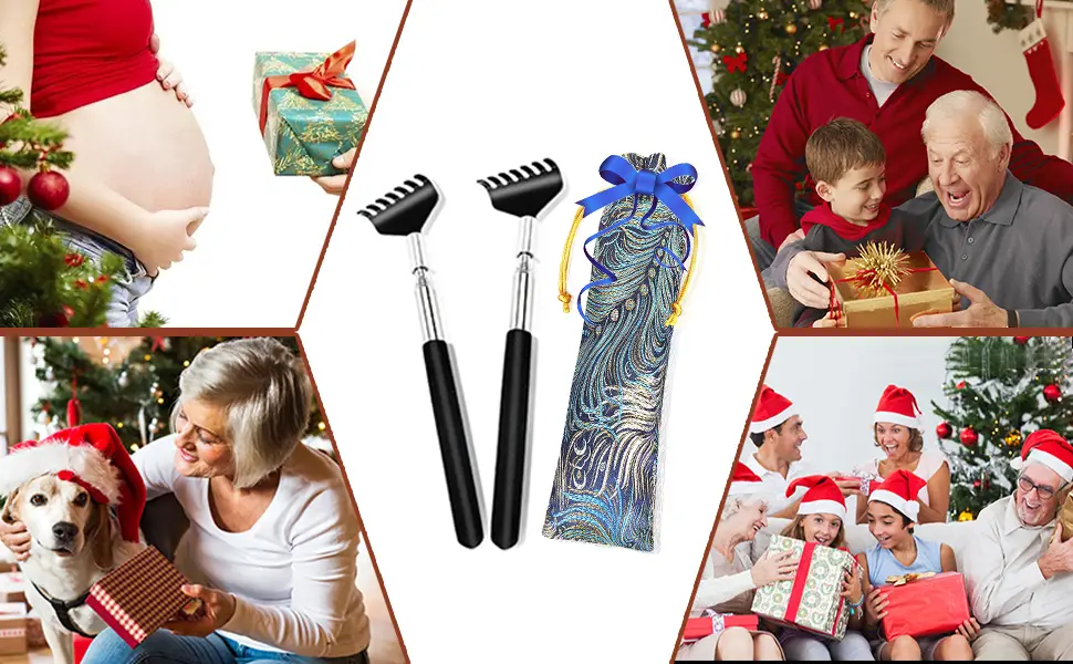ONEEKK Portable Extendable Back Scratcher, 2 Pack Metal Telescoping Backscratchers for Adults, Kids,Dogs Itch Scratcher with Beautiful Gifts Packaging - Great Holiday Gift