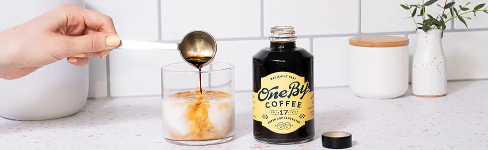 OneBy Coffee | Make Cold Brew, Hot or Iced Coffee in Seconds | 17 Cups per Bottle with 24x Liquid Coffee Concentrate | Single Origin Peruvian Coffee Beans (1 Count, 8.5oz Bottle) - Make 17 Cups of Coffee per Bottle