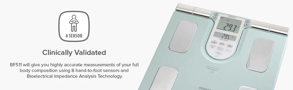 OMRON BF511 Clinically Validated Full Body Composition Monitor with 8 high-Precision sensors for Hand-to-Foot Measurement - Blue - product information 2