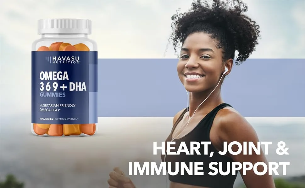 Omega 3-6-9 Gummies + DHA Vegetarian Friendly | Supports Brain, Joint, Heart, Eye, and Immune System Function | Plant-Based & Delicious (Adult) - omega dha