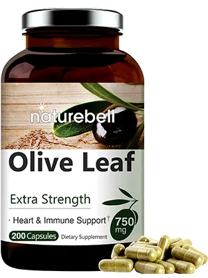 Olive Leaf Extract, 750mg Per Serving, Maximum Strength 20% Oleuropein, 200 Counts (200 Days Supply), Made with Olive Leaf for Immune and Internal Circulation Health Support, Non-GMO - Olive leaf