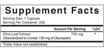 Olive Leaf Extract, 750mg Per Serving, Maximum Strength 20% Oleuropein, 200 Counts (200 Days Supply), Made with Olive Leaf for Immune and Internal Circulation Health Support, Non-GMO - Olive Leaf Supplement Facts