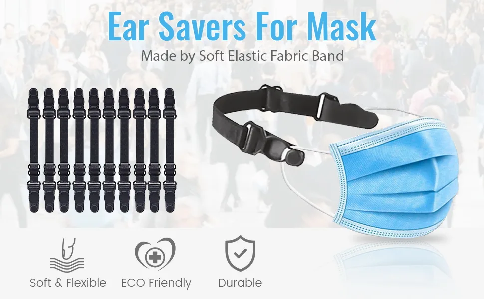 OKUPAN Mask Extender Strap, 10Pcs Elastic Fabric Mask Holder Clip Ear Protector with Adjustable Strap for Back of Head Ear Black(10 Pcs) - product information 1