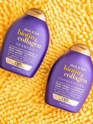OGX Thick & Full + Biotin & Collagen Shampoo & Conditioner Set, 13 Fl Oz (Pack of 2) (packaging may vary), Purple - Biotin and collagen shampoo conditoner set