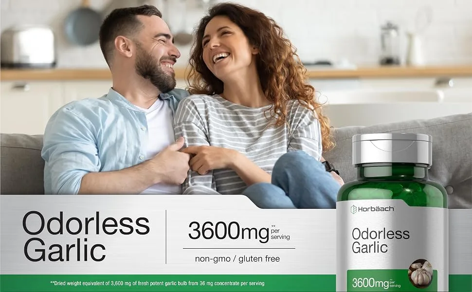 Odorless Garlic Softgels | 200 Count | Ultra Potent Garlic Extract | Non-GMO & Gluten Free Pills | by Horbaach - Odorless Garlic