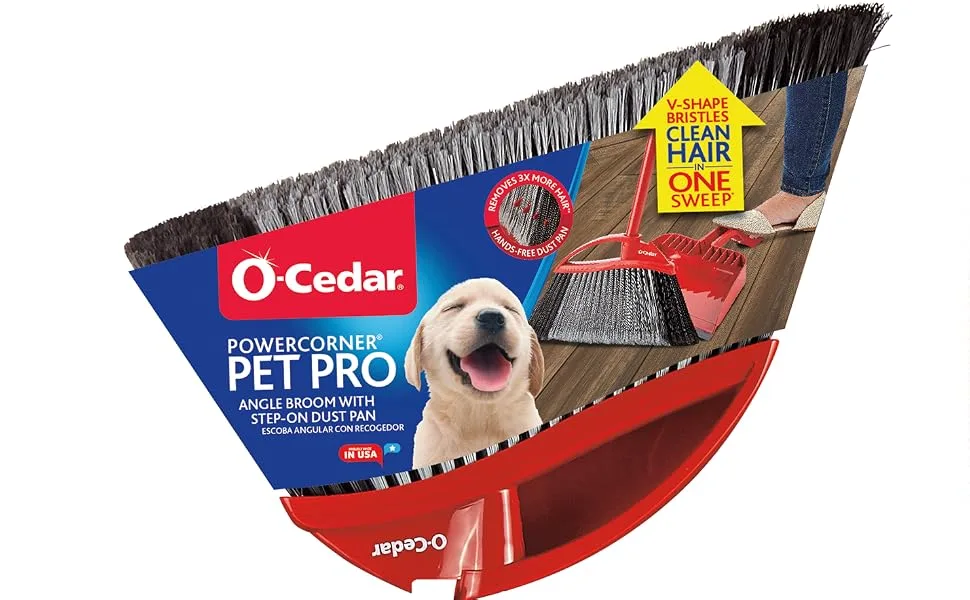 O-Cedar Pet Pro Broom & Step-On Dustpan PowerCorner, Red PowerCorner Pet Pro Broom & Dust Pan - pet pro