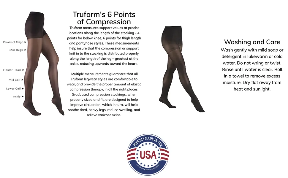 NuVein Compression Pantyhose, 15-20 mmHg Support, Women's Sheer Nylon Hosiery Tights, Closed Toe, Black, Tall Tall Black - Truform