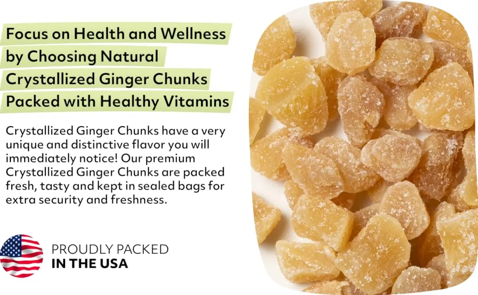 NUTS U.S. - Unsulphured Crystallized Ginger Chunks, No Artificial Colors, Fresh and Delicious Dried Gingers in Resealable Bag!!! (2 LBS) 2 Pound (Pack of 1) - Crystallized Ginger Chunks