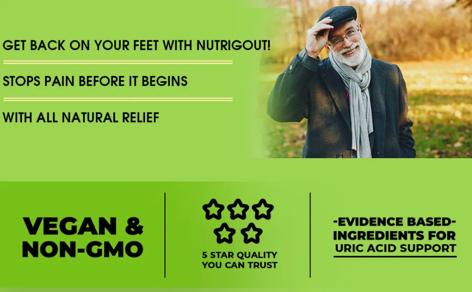 NutriGout Uric Acid Cleanse Supplement for Active Mobility, Strong Flexibility, Muscle Pain Relief, Joint Comfort and Kidney Support - Non-GMO, Gluten Free - Get back on your feet with Nutrigout