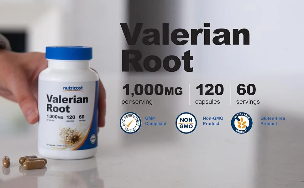 Nutricost Valerian Root Capsules (1000mg Per Serving) 120 Capsules - 4,000mg Equivalent Per Serving (4:1 Extract), Vegetarian Caps, Gluten Free, Non-GMO - Nutricost Valerian Root1000 mg 120 capsules 60 servings