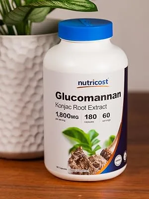 Nutricost Glucomannan 1,800mg Per Serving, 180 Capsules - Natural Fiber Source, Non-GMO, Gluten Free 180 Count (Pack of 1) - Glucomannan Konjac Root Extract 1800 mg per serving 60 servings 180 capsules non-gmo gluten-free