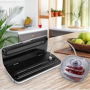 NutriChef PKVS Sealer | Automatic Vacuum Air Sealing System Preservation w/Starter Kit | Compact Design | Lab Tested | Dry & Moist Food Modes | Led Indicator Lights, 12", Silver Silver Vacuum Sealer - NutriChef PKVS Sealer | Automatic Vacuum Air Sealing System Preservation w/Starter Kit | Compact