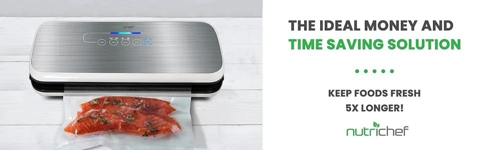 NutriChef PKVS Sealer | Automatic Vacuum Air Sealing System Preservation w/Starter Kit | Compact Design | Lab Tested | Dry & Moist Food Modes | Led Indicator Lights, 12", Silver Silver Vacuum Sealer - NutriChef PKVS Sealer | Automatic Vacuum Air Sealing System Preservation w/Starter Kit | Compact