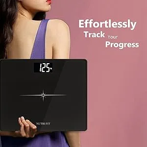 NUTRI FIT Extra-Wide/Ultra-Thick Digital Body Weight Bathroom Scale with 3 Inch Large Easy Read Backlit LCD Display Max Capacity 400lb Step-on Technology, Black State Black - Bathroom Scale
