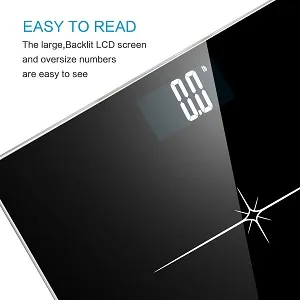 NUTRI FIT Extra-Wide/Ultra-Thick Digital Body Weight Bathroom Scale with 3 Inch Large Easy Read Backlit LCD Display Max Capacity 400lb Step-on Technology, Black State Black - body scale