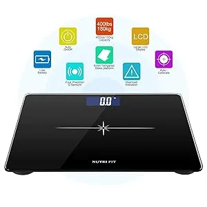 NUTRI FIT Extra-Wide/Ultra-Thick Digital Body Weight Bathroom Scale with 3 Inch Large Easy Read Backlit LCD Display Max Capacity 400lb Step-on Technology, Black State Black - body weigth scale