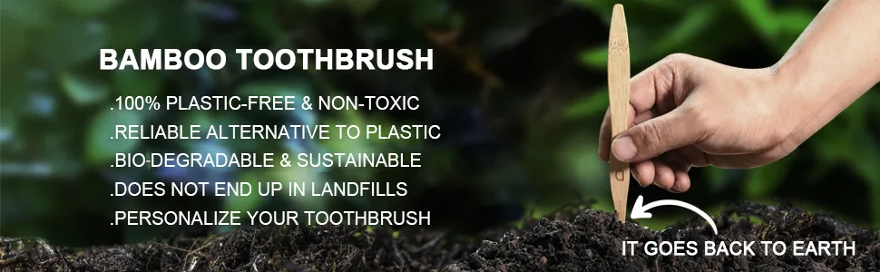 Nuduko Biodegradable Bamboo Toothbrushes, 10 Piece BPA Free Soft Bristles Toothbrushes, Natural, Eco-Friendly, Green and Compostable - go back to earth