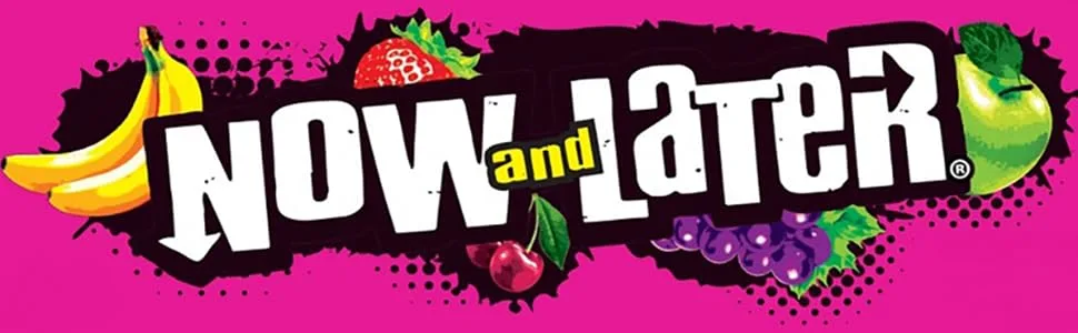 Now & Later Chewy Mixed Fruit Chews Assorted, 38 Ounce Jar Assorted 2.37 Pound (Pack of 1) - Now and Later Banner