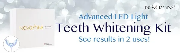 Novashine Professional Teeth Whitening Kit: Advanced Blue LED Light, Concentrated Peroxide Gel, Smartphone Adapter, Travel Bag - Teeth Whitening Kit