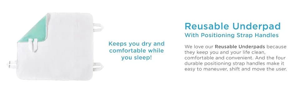 NOVA Waterproof Reusable Underpad with 4 Positioning Strap Handles, 100% Cotton Skin Soft Top Layer, Washable Incontinence Bed & Surface Overlay, Super Absorbent, 32 x 36 - Main Underpad Banner