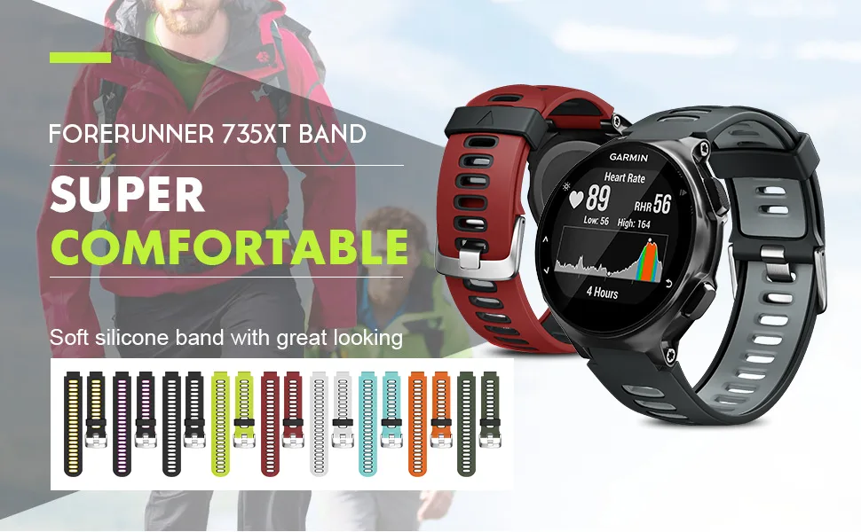 NotoCity Silicone Watch Band Replacement Solft Silicone Strap Compatible Forerunner 230/220/ 235/ 620/ 630/ 735XT/ Approach S20/ S5/ S6-Black Gray Black-Gray - product information 2