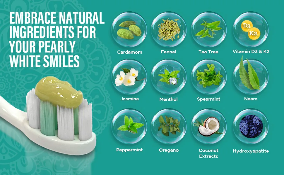 GuruNanda Hydroxyapatite Toothpaste SLS & Fluoride Free Whitening Toothpaste - Freshens Breath Fights Plaque - Natural CocoMint Jasmine Neem 4.2oz - neem