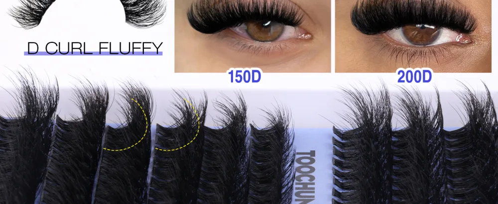 TOOCHUNAG Fluffy Lash Clusters Volume Individual Lashes Wispy 14-20mm Cluster Eyelash Extensions D Curl Thick Long Eyelash Clusters for DIY Lash Extension at Home 150D+200D - eyelashes individual