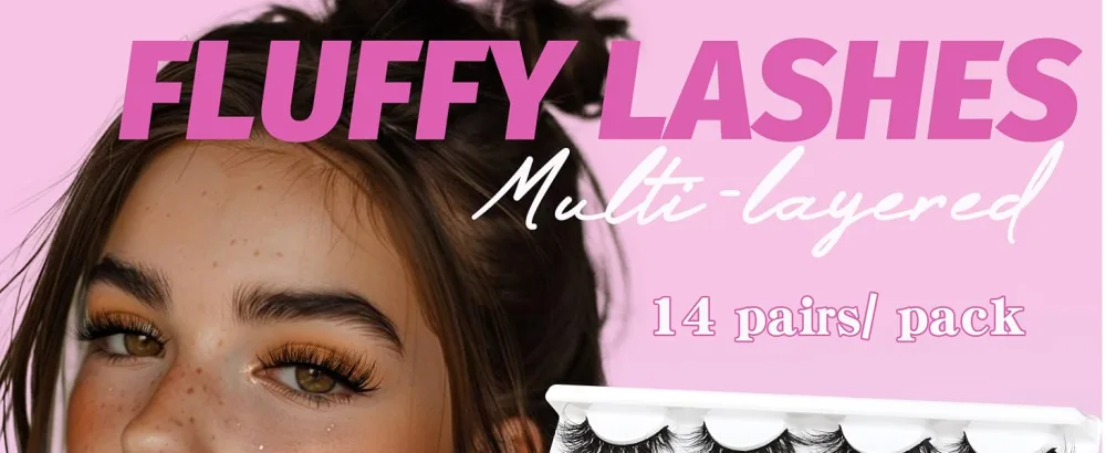 Losha Lashes 14 Pairs Fluffy False Lashes Soft Handmade Fake Eyelashes Vegan Cat Eye Lashes that Like Lash Extensions (P01) Bright Eye - lashes-P01