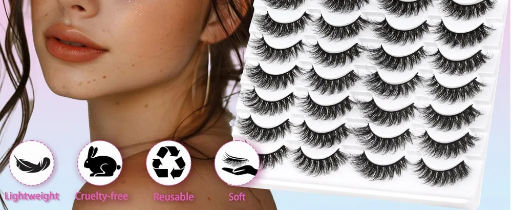 Losha Lashes 14 Pairs Fluffy False Lashes Soft Handmade Fake Eyelashes Vegan Cat Eye Lashes that Like Lash Extensions (P01) Bright Eye - lashes-P01