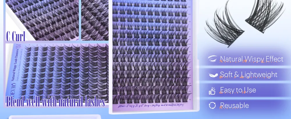 Wispy Lash Clusters Natural Eyelash Cluster Extensions C Curl 8-16mm Individual Lashes DIY Lash Extensions Cluster Lashes Individual Eyelashes Extensions by EYDEVRO Natural Wispy Clusters - Natural Wispy Lash Clusters