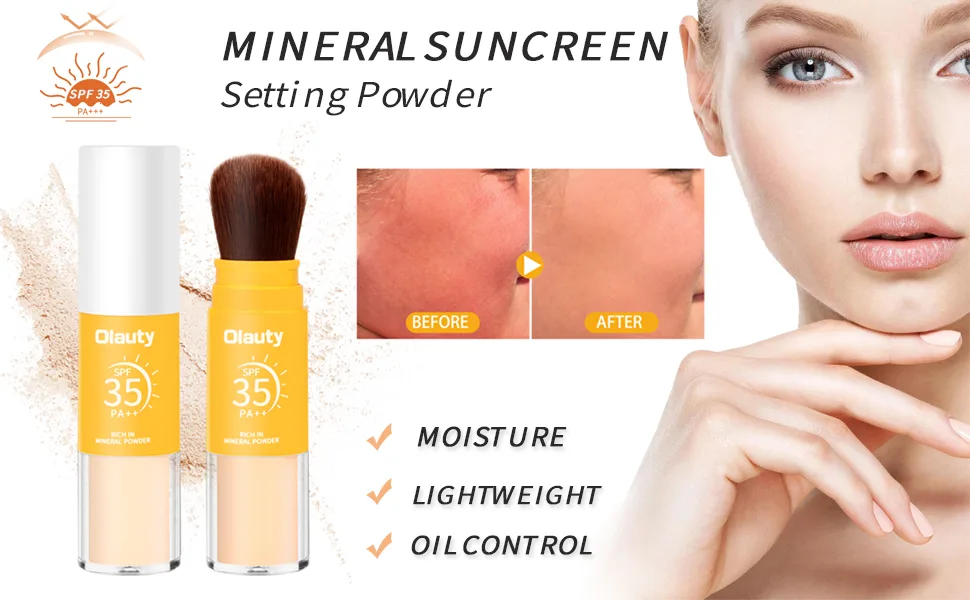 Mineral Sunscreen Setting Powder SPF 35 Translucent Setting Brush Powder for Face Long Lasting Oil Control Matte Loose Powder Lightweight Breathable (02# Medium) - Mineral Sunscreen Setting Powder