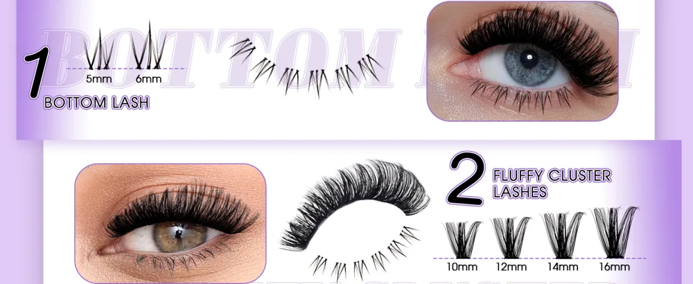 WENDY Lashes Clusters Multi-Type DIY Eyelash Extension - Lash Clusters D Curl 40D & Bottom Lashes Black Cluster Eyelash Extensions Wispy Soft Individual Lashes Suitable for Beginners 10-16 MM Bottom+40D-10-16 - product information 29