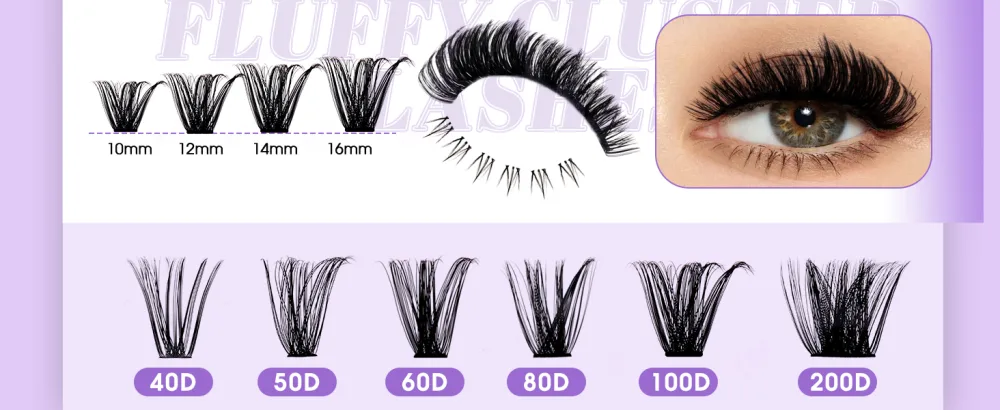 WENDY Lashes Clusters Multi-Type DIY Eyelash Extension - Lash Clusters D Curl 40D & Bottom Lashes Black Cluster Eyelash Extensions Wispy Soft Individual Lashes Suitable for Beginners 10-16 MM Bottom+40D-10-16 - product information 30