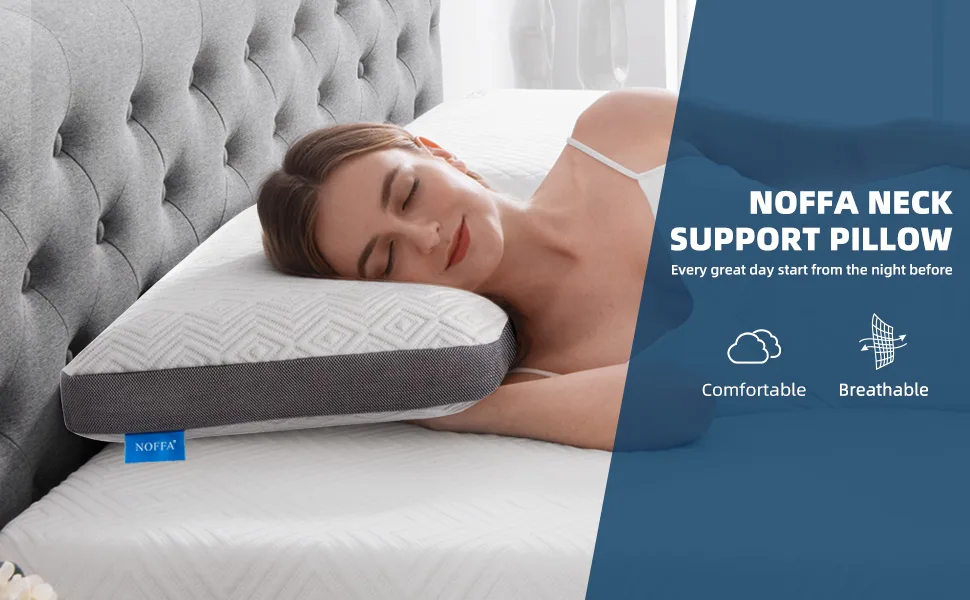 NOFFA Medium Firm Pillow Side Sleeper, Supportive Pillow Memory Foam, Orthopedic Sleeping Pillow Flat, Best for Deep Sleep, Mesh Ventilated Washable Cover 27.6 x 15 x 4.7 inch - NOFFA memory foam pillow