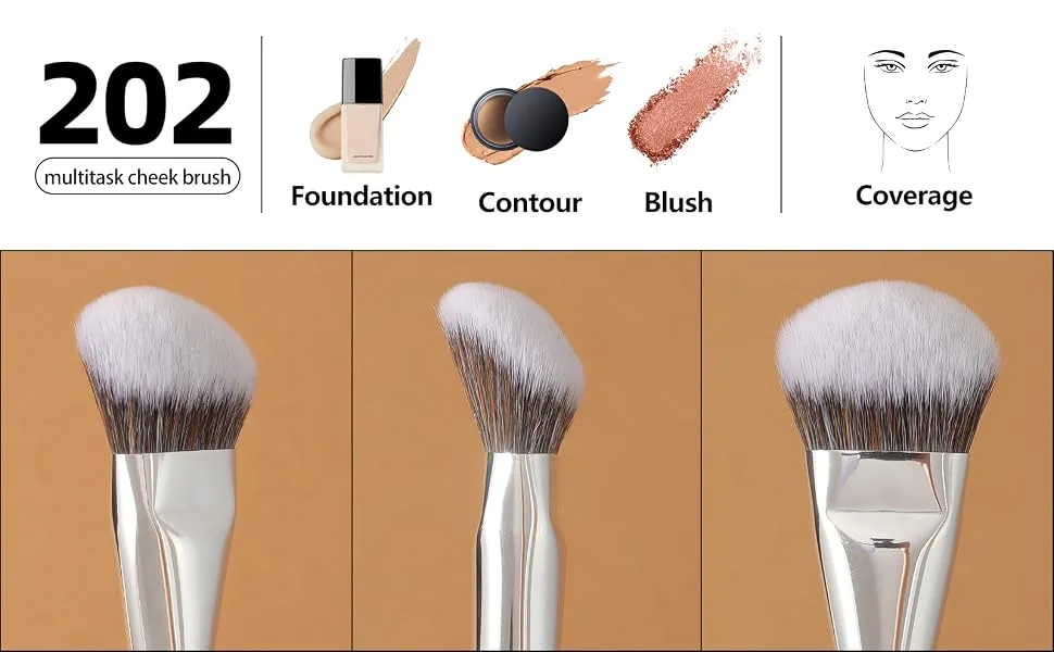 Foundation Brush Contour Blush Angled Contoured for Flawless Face Foundation Highlight Blush Makeup Multitask Cheek Brush 202 202 multitask cheek - foundation brush for liquid cream makeup best brushes