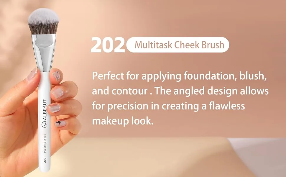 Foundation Brush Contour Blush Angled Contoured for Flawless Face Foundation Highlight Blush Makeup Multitask Cheek Brush 202 202 multitask cheek - liquid foundation blush contour brush angled makeup brush for face cheek