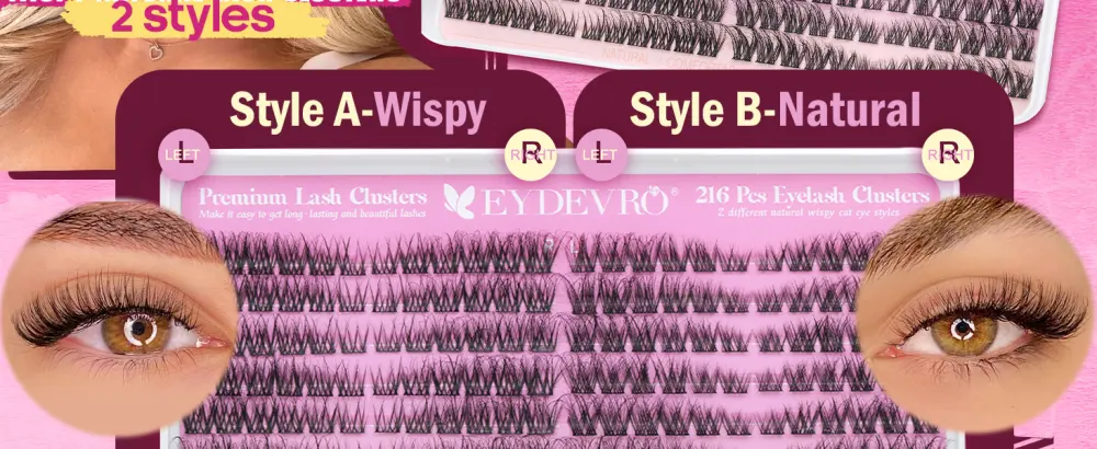 Wispy Lash Clusters Natural Eyelash Clusters Left & Right Fluffy Cluster Lashes 2 Styles Individual Lashes Cluster Eyelash Extensions 8-18mm Mixed DIY Lash Extensions by EYDEVRO Left/Right Wispy & Natural Lash Clusters - wispy lash clusters