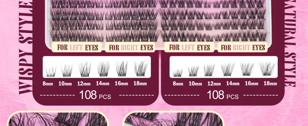 Wispy Lash Clusters Natural Eyelash Clusters Left & Right Fluffy Cluster Lashes 2 Styles Individual Lashes Cluster Eyelash Extensions 8-18mm Mixed DIY Lash Extensions by EYDEVRO Left/Right Wispy & Natural Lash Clusters - wispy lash clusters