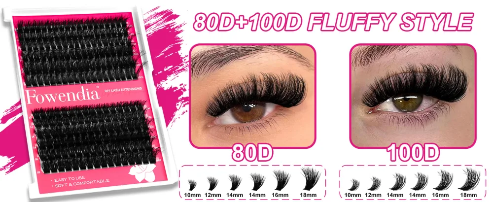Lash Clusters Kit Fluffy 80D 100D Individual Lashes D Curl Cluster Eyelash Extensions 10-18mm DIY Lash Extension Kit Lash Bond and Seal Waterproof Lash Applicator Thick False Eyelashes Kit 80D+100D-Kit(Fluffy) - DIY lash clusters