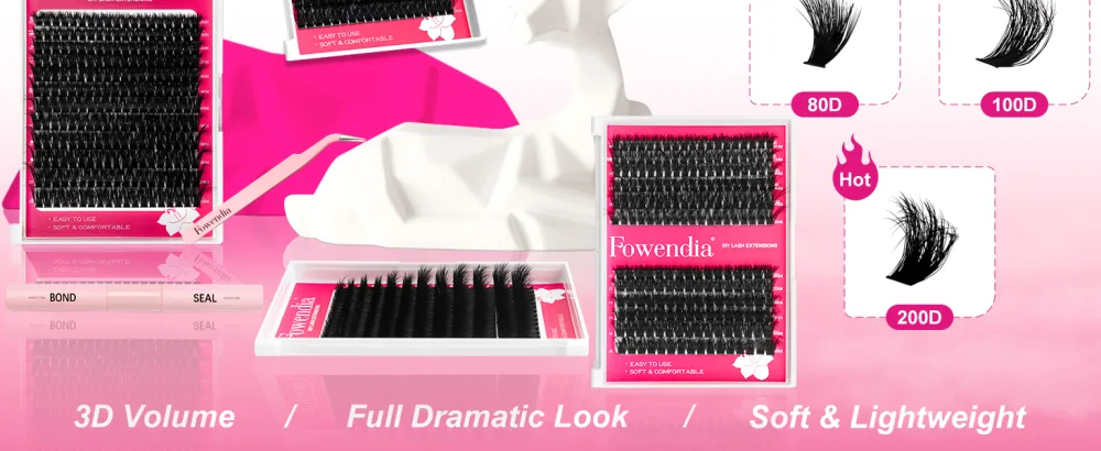 Lash Clusters Kit Fluffy 80D 100D Individual Lashes D Curl Cluster Eyelash Extensions 10-18mm DIY Lash Extension Kit Lash Bond and Seal Waterproof Lash Applicator Thick False Eyelashes Kit 80D+100D-Kit(Fluffy) - DIY lash extension kit