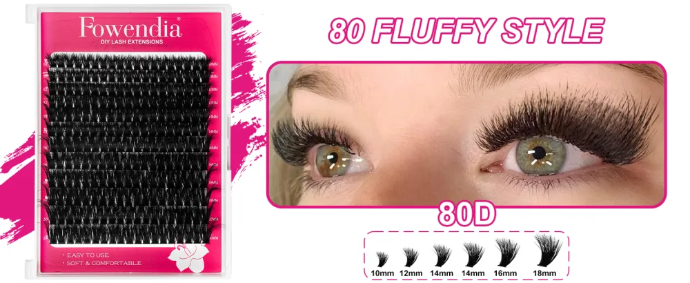 Lash Clusters Kit Fluffy 80D 100D Individual Lashes D Curl Cluster Eyelash Extensions 10-18mm DIY Lash Extension Kit Lash Bond and Seal Waterproof Lash Applicator Thick False Eyelashes Kit 80D+100D-Kit(Fluffy) - fluffy lash clusters
