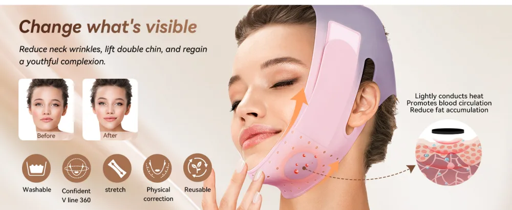Reusable V Line Face Strap Soft Silicone Chin Strap for Women 23-27 Inches(PINK) - Reusable V Line Face Strap