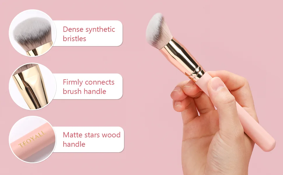 TEOYALL Flat Angled Foundation Brush Large Dense Synthetic Bristles Kabuki Brush for Base Makeup with Liquid Cream Powder Pink L - foundation blending brush