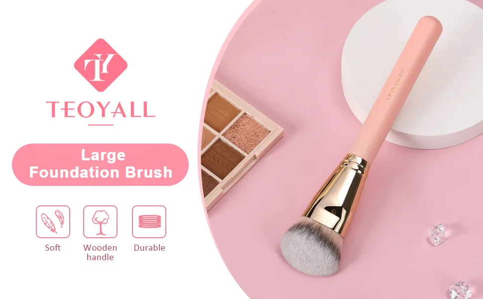 TEOYALL Flat Angled Foundation Brush Large Dense Synthetic Bristles Kabuki Brush for Base Makeup with Liquid Cream Powder Pink L - foundation brush