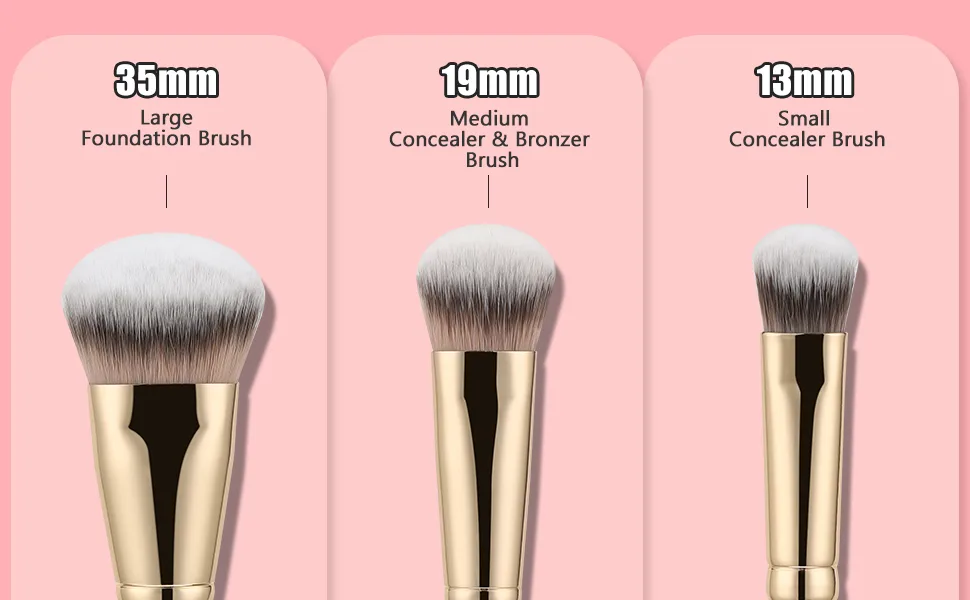 TEOYALL Flat Angled Brushes Flawless Foundation Brush Under Eye Concealer Brush Bronzer Brush with Liquid Cream Powder Pink L/M/S - angled concealer brush