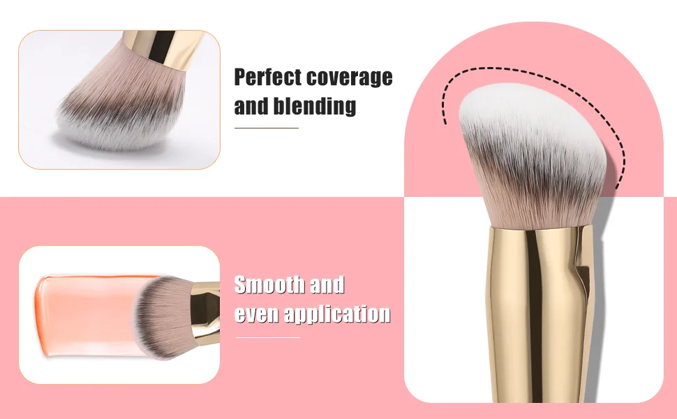 TEOYALL Flat Angled Brushes Flawless Foundation Brush Under Eye Concealer Brush Bronzer Brush with Liquid Cream Powder Pink L/M/S - contour brush
