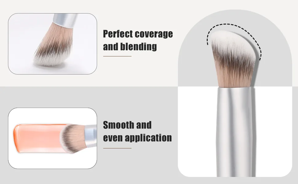 TEOYALL Flat Angled Concealer Bronzer Brush Medium Synthetic Bristles Flawless Coverage Multitask Brush with Liquid Cream Powder Silver M - concealer blending brush