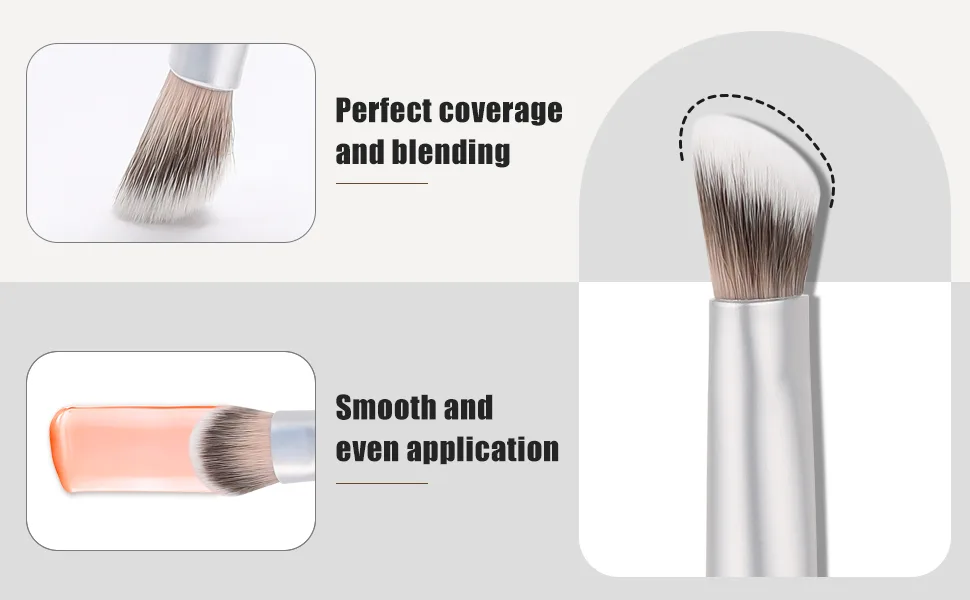 TEOYALL Under-Eye Concealer Brush Small Flat Angled Synthetic Bristles Flawless Coverage Multitask Brush with Liquid Cream Powder Silver S - nose contour brush