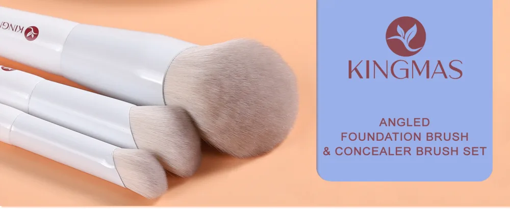 KINGMAS Angled Foundation Brush Concealer Brush Kabuki Makeup Brush for Liquid Blending Cream Powder Blush Buffing Stippling Face Makeup Tools White (170) 170W Foundation Brush White - angled brush 1