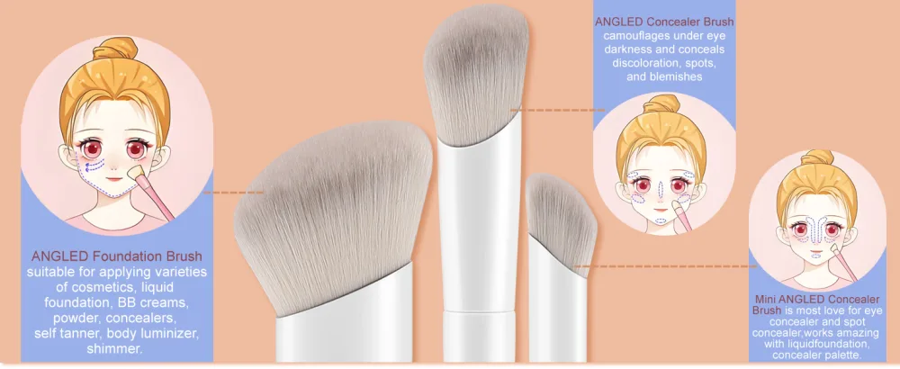 KINGMAS Angled Foundation Brush Concealer Brush Kabuki Makeup Brush for Liquid Blending Cream Powder Blush Buffing Stippling Face Makeup Tools White (170) 170W Foundation Brush White - KINGMAS Makeup Brushes